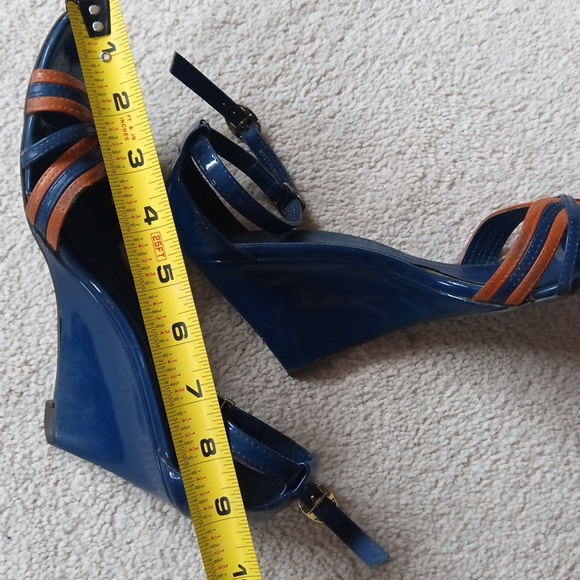 Charles & Keith Ankle Straps Navy and Tan Wedge Sandals - Picture 10 of 16